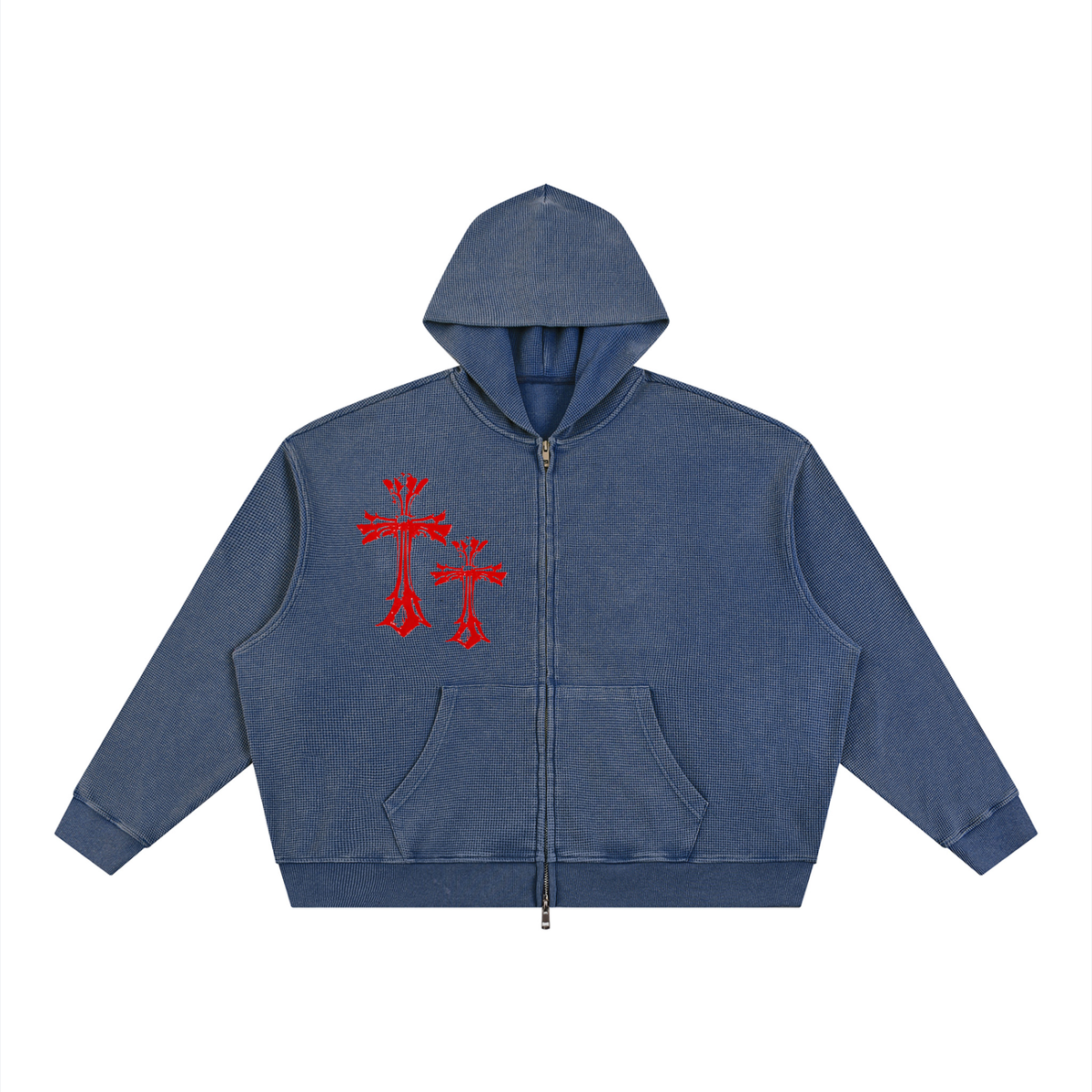 CROPPED  Vintage Wash Boxy Waffle Full Zip Hoodie
