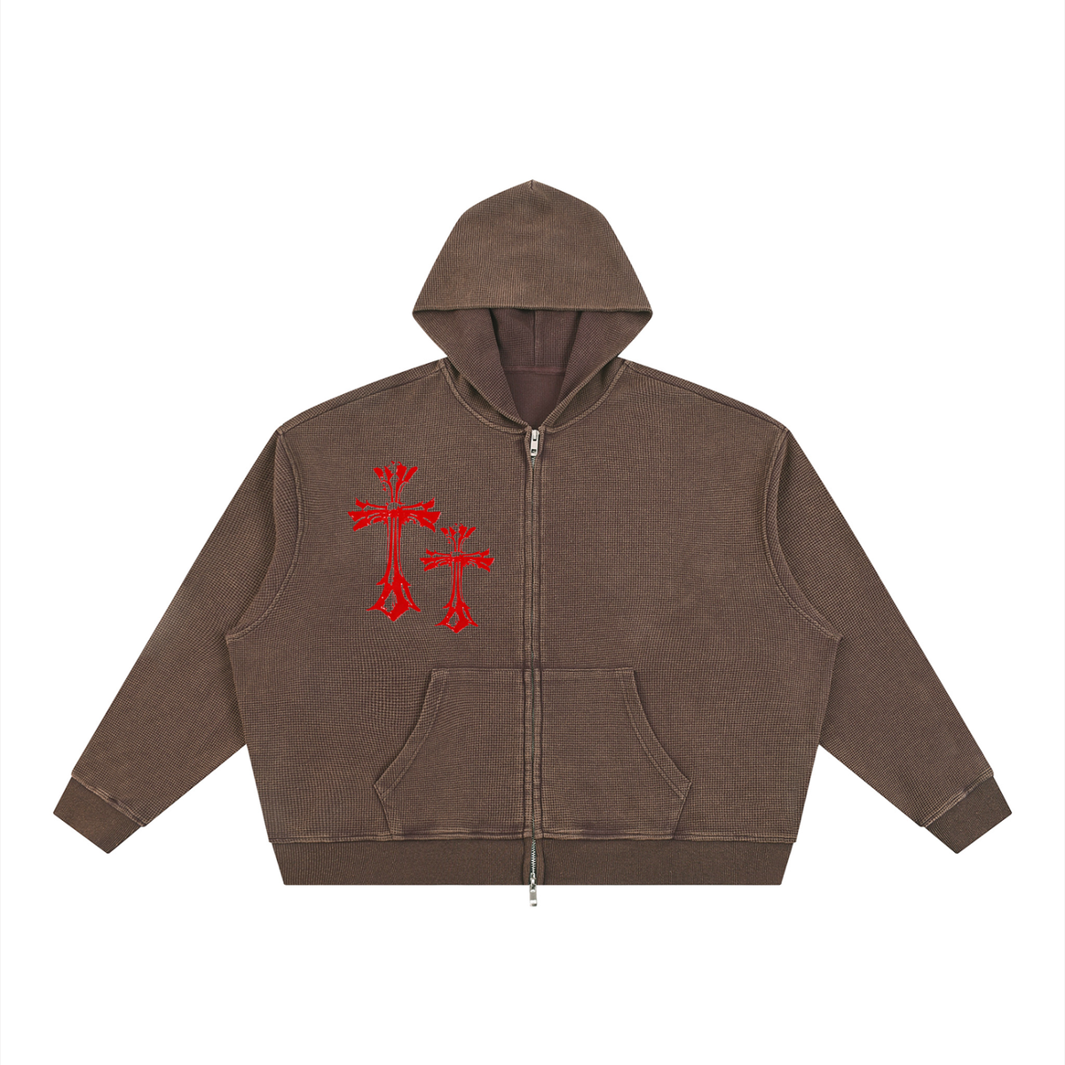 CROPPED  Vintage Wash Boxy Waffle Full Zip Hoodie