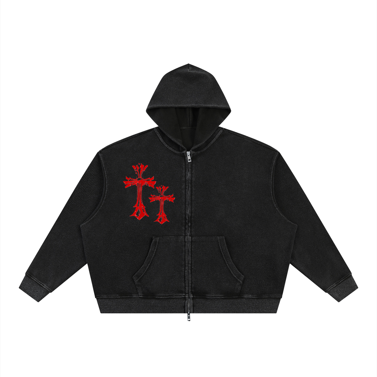 CROPPED  Vintage Wash Boxy Waffle Full Zip Hoodie