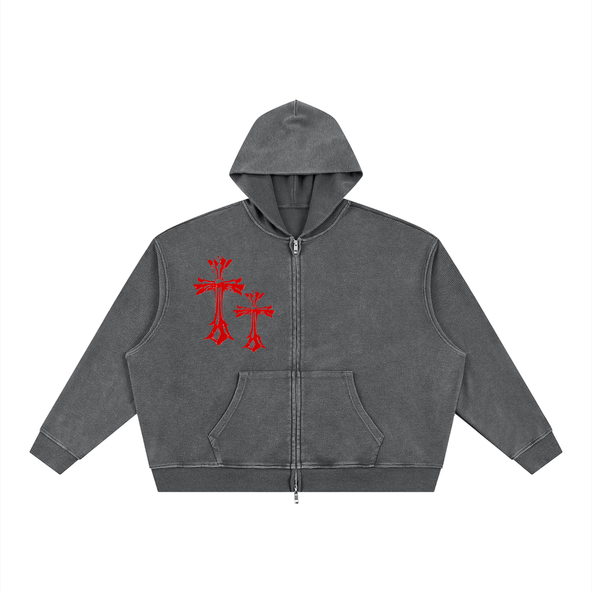 CROPPED  Vintage Wash Boxy Waffle Full Zip Hoodie