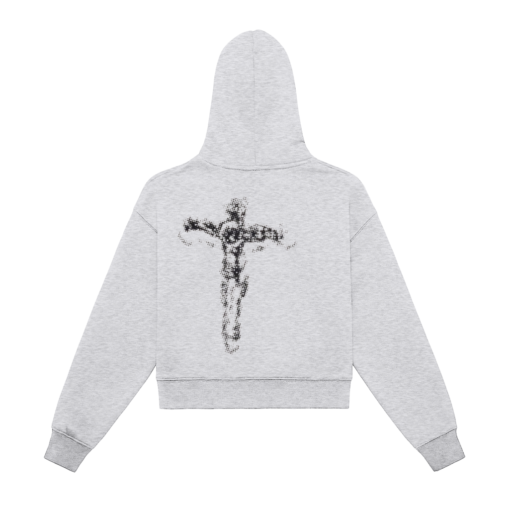 Fleeced Zip-Up Cropped Hoodie